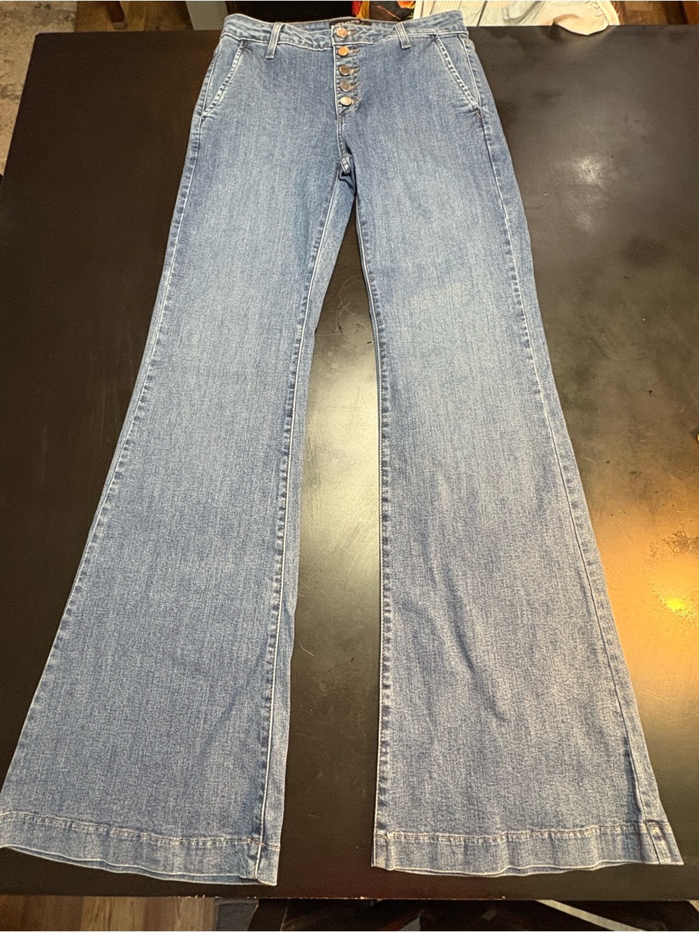 Just Black Light Blue High-Rise Flare Jeans with Button Fly